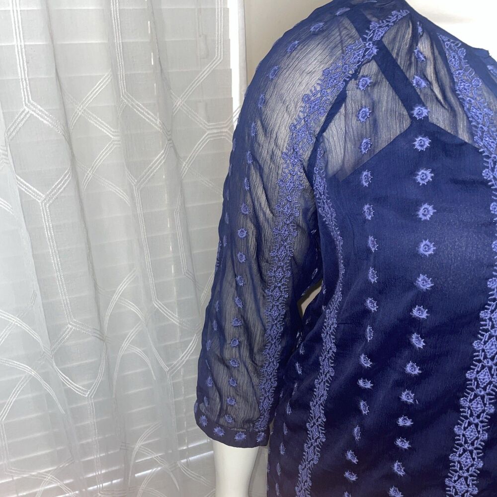Olive And Oak Womens Blouse‎ 1X Blue Half Sleeve Lined Peasant Boho Festival Top - Picture 10 of 11